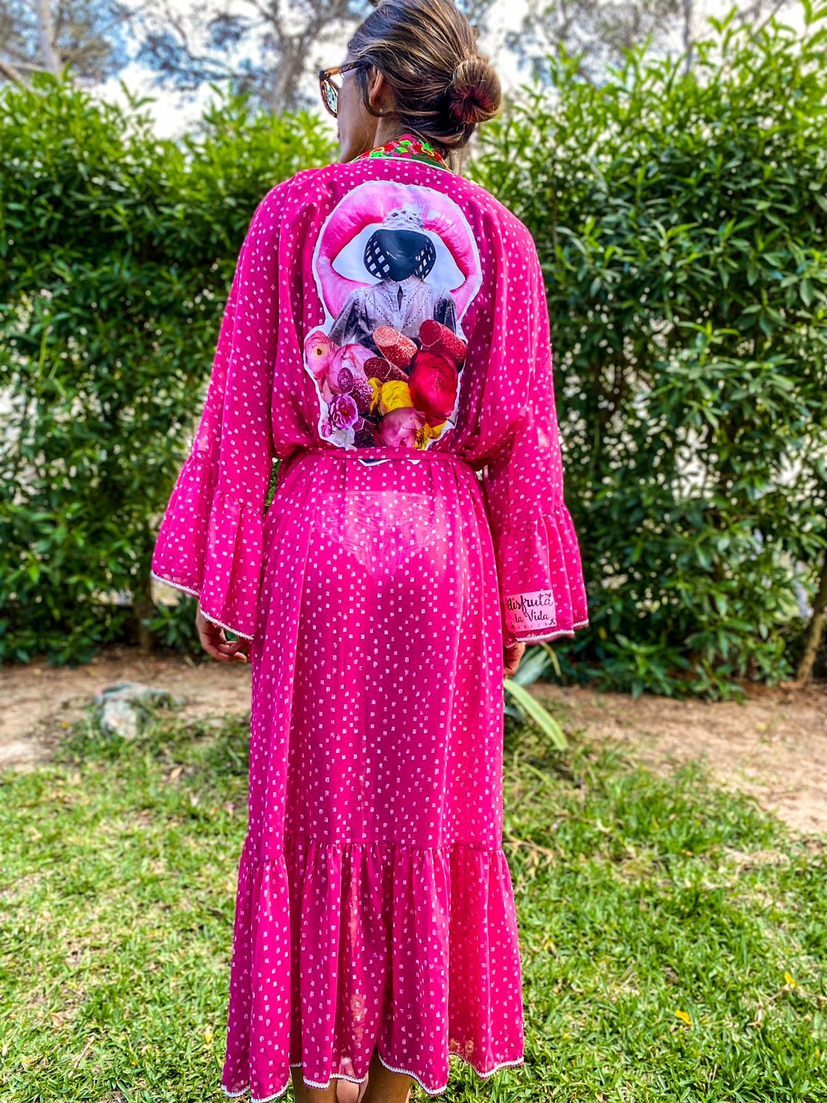 dos kimono a pois rose et collage