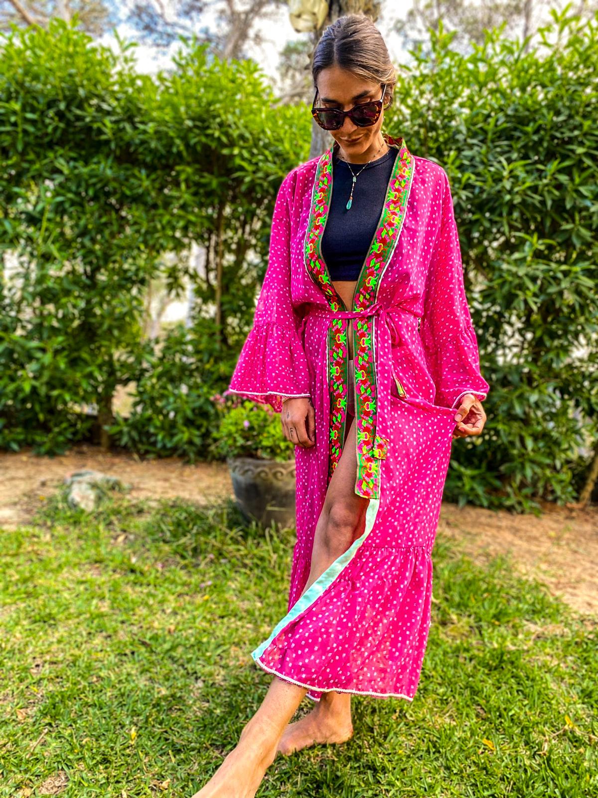 kimono a pois rose