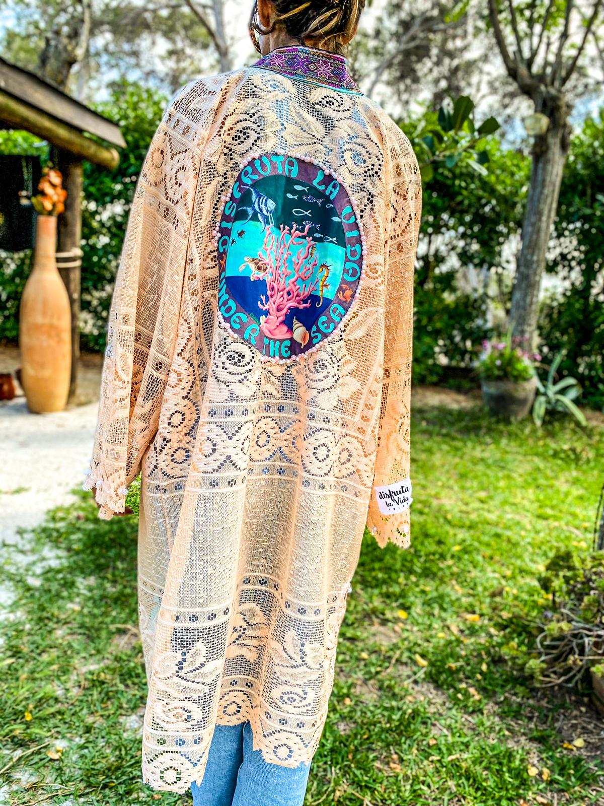 kimono dentelle rose