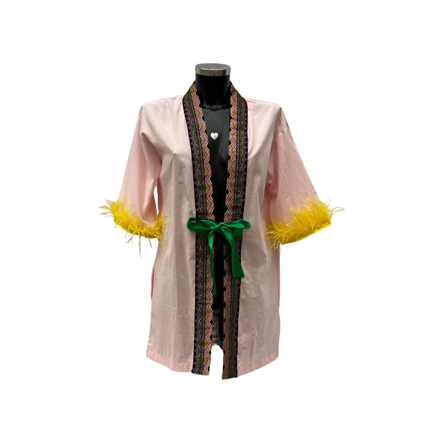Kimono en coton rose et plume Disfruta la vida Ibiza